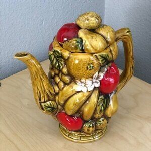 Vintage 1960's Inarco Japan Harvest Fruit Apple Blossom Tea Pot 8" High